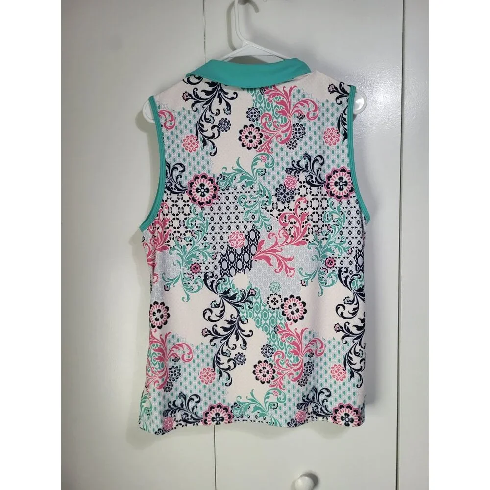 Lillie Green Performance Athleisure Golf Tank Top Large Colorful Travel Resort - Picture 2 of 5